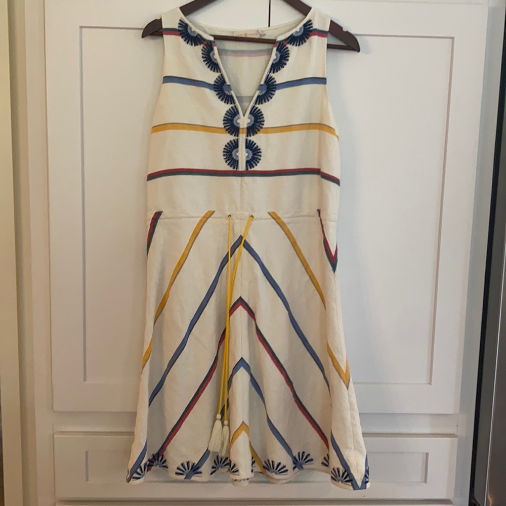Tory Burch Linen Blend Embroidered Dress, Sz 4